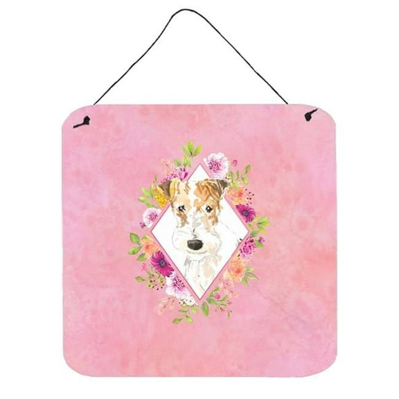 Carolines Treasures CK4199DS66 Fox Terrier Pink Flowers Wall or Door Hanging Prints 6x6 multicolor
