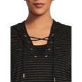 thumbnail image 4 of Time and Tru Women's Plus Size Lurex Stripe Terry Cloth Hooded Cover Up, 4 of 5