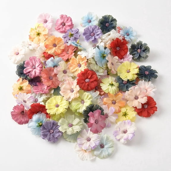 100 Pack Multicolor Mini Silk Artificial Flower Heads, Bulk Fake Small Flowers for DIY Crafts Wreath Wedding Bouquet Four Seasons Floral Arrangement Decor