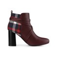 thumbnail image 3 of Unique Bargains Women's Plaid Pointed Toe Crisscross Strap Block Heel Ankle Boots Burgundy 9, 3 of 7