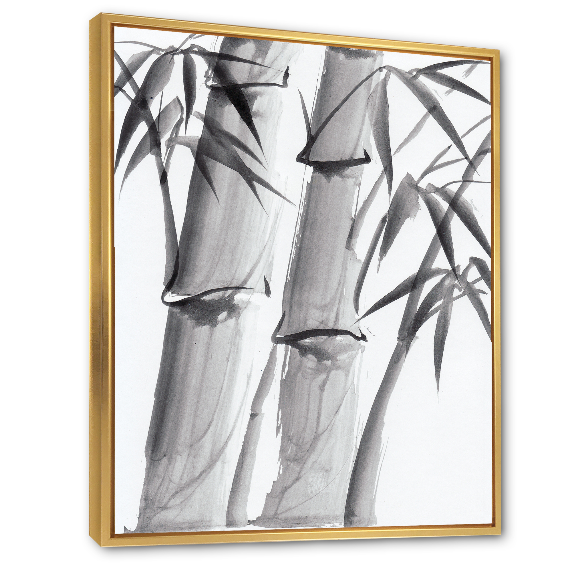 Designart 'Vintage Black and White Bamboo IV' Traditional Framed Canvas Wall Art Print