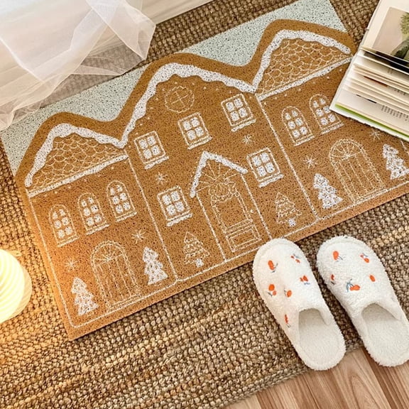 HongHeng Christmas Door Mat Outdoor, Eco Friendly Christmas Door Mats for Front Door, Welcome Matt or Doormat for Home Entrance, Durable & Anti Slip Door Mats (Gingerbread House)