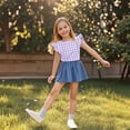 thumbnail image 6 of Girls Cute Summer Tops Ruffled Fly Sleeves Plaid Tank Top Casual Crewneck Sleeveless Fashion Blouses (4 Years, Purple), 6 of 6