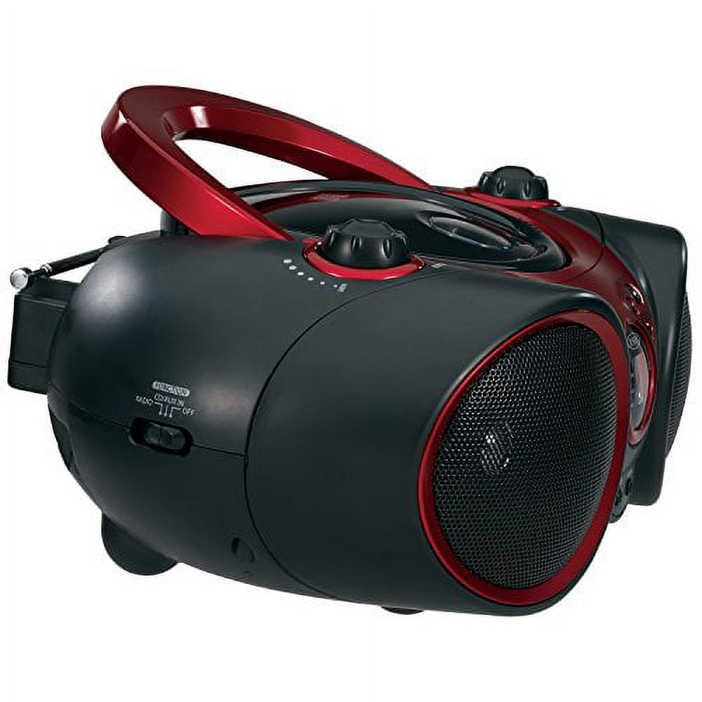 Jensen CD-490 Portable Boombox, AM/FM Radio, Aux Line-In, Red/Black