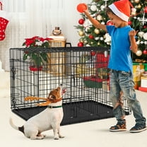 30 inch Dog Crate for Medium Small Dogs Folding Portable Metal Dog Cage Kennel Double Door Pet Crate with Divider and Tray, Black