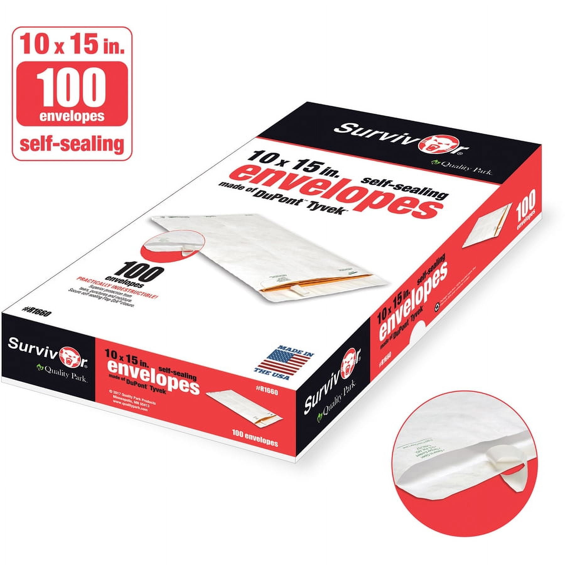 Quality Park, QUAR1660, Flap-Stik Open-end Envelopes, 100 / Box, White