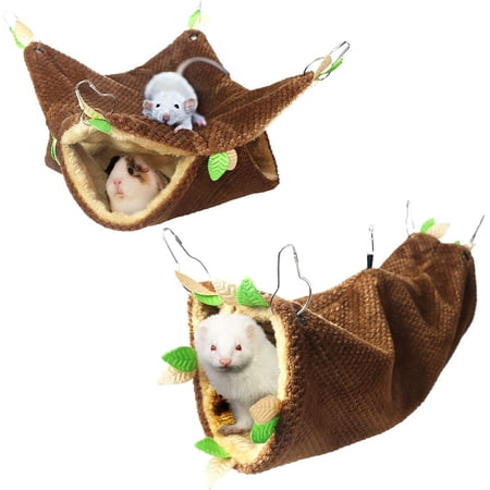 Guinea Pig Ferret Rat Hammock Toy Small Animal Cage Accessories Hideout Tunnel & Bunkbed Hammock for Rat Ferret Guinea Pig Hamster Sugar Glider Chinchilla, 1.Forest Hammock Set