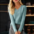 thumbnail image 5 of WULMLEO Cozy Sweaters for Women Casual Long Sleeve Loose V-Neck Knit Solid Color Pullover Tops Turquoise One Size, 5 of 6