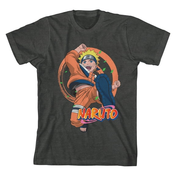 Naruto Classic Excited Naruto Youth Boy's Charcoal T-Shirt-XS
