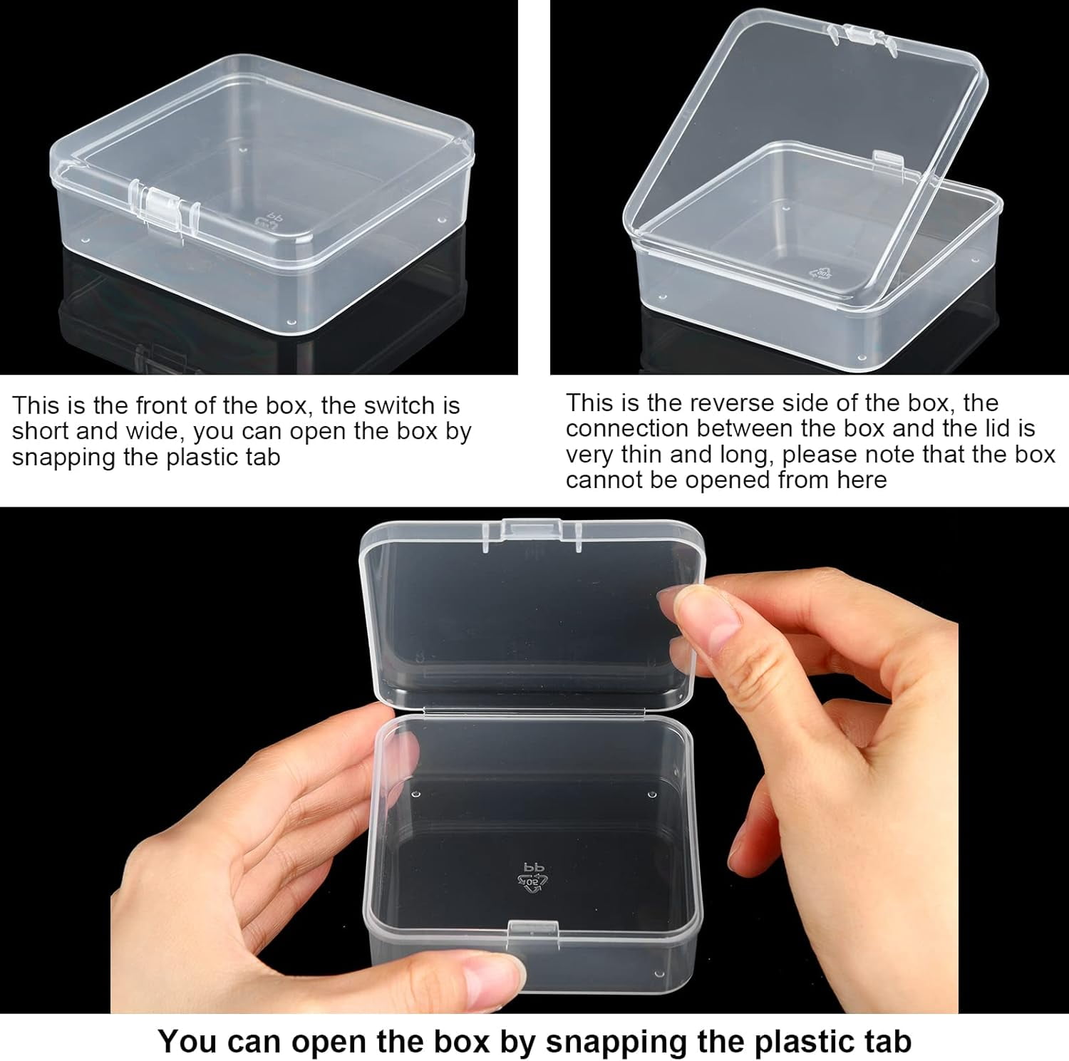 100 Pcs  Plastic Beads Storage Containers Box Small  Boxes with Hinged Lid Plastic   Square Arts Crafts Storage Organizers for Small Items(3.3 x 3.3 x 1.1 Inch)