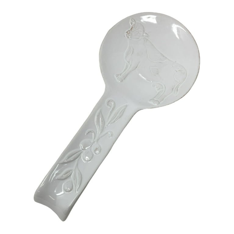 Northeast Home Goods White Ceramic Embossed Spoon Rest, 11-inch (Cow)