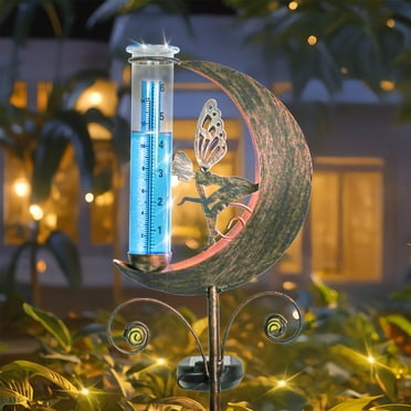 Charming Solar Lighted Fairy Stakes & Decorative Rain Gauge for Patios, winterproof and fog-proof patio decoration