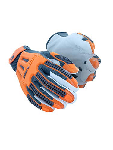 Size 7/S 1 Pair MAGID TRX744S Windstorm Series Impact Gloves Orange/Grey ANSI A4 Cut Resistant Hi-Viz Safety Work Gloves with Cool Mesh Venting