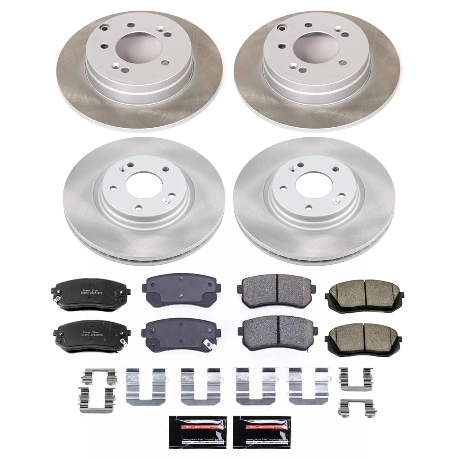 PowerStop Front and Rear Semi-Coated Rotor and Low-Dust Ceramic Brake Pad Kit SC6981