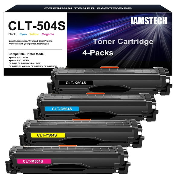 IAMSTECH Toner Cartridge Compatible for Samsung CLT-504S CLT504S CLT-K504S Xpress C1860FW C1810W SL-C1860FW SL-C1810FW CLX-4195FW CLP-415NW Printer Ink (Black Cyan Yellow Magenta 4-Pack)