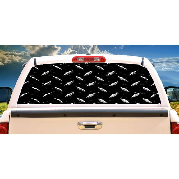 BLACK STEEL Rear Window Graphic back truck decal suv view thru vinyl