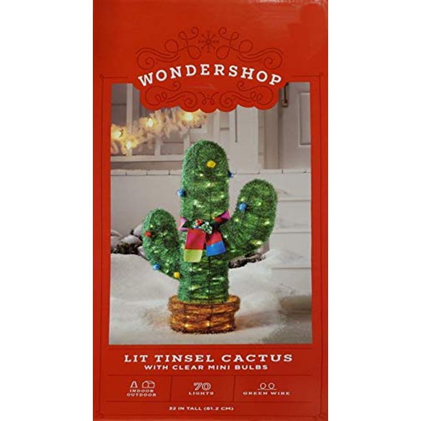 Christmas Incandescent Tinsel Cactus, 32 inches Walmart