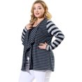 thumbnail image 4 of Unique Bargains Women's Plus Size Long Sleeve Mixed Striped Cardigan, 4 of 6
