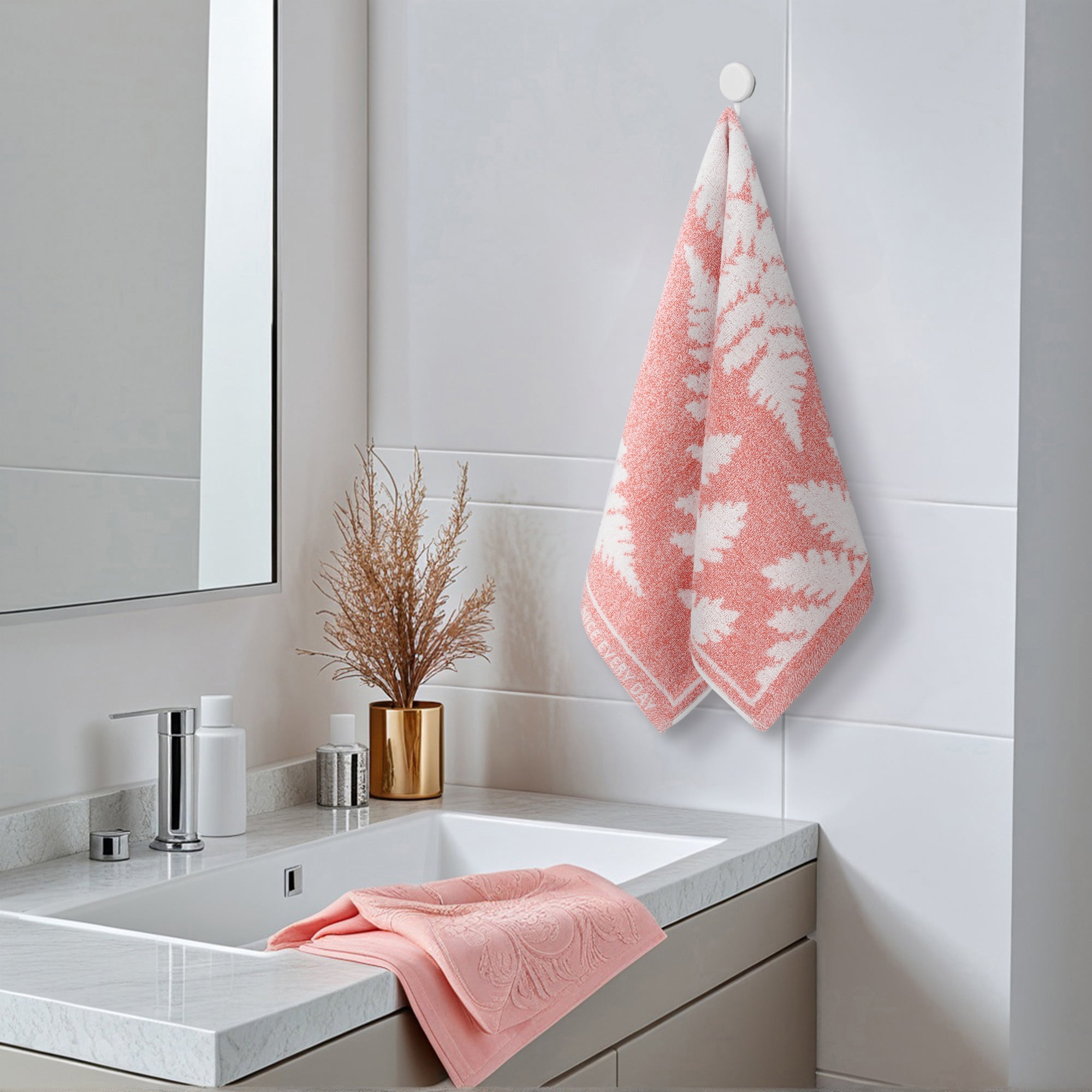 Unique Bargains 4 Pcs Soft Absorbent Bath Hand Towels 13 x 29 Inch Pink/Beige