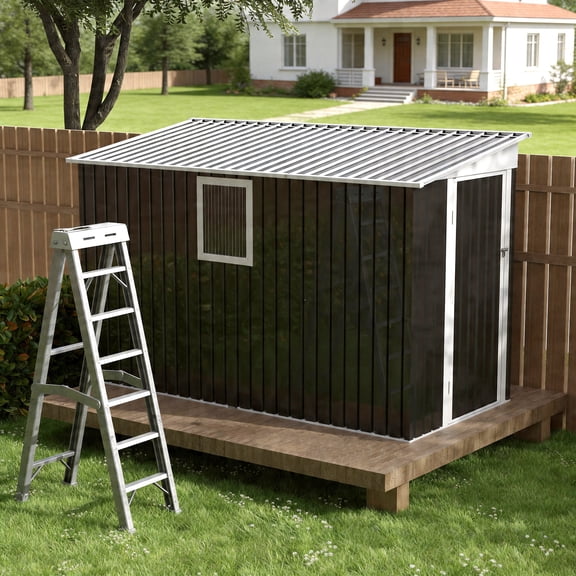 Leumius 4x9 FT Metal Garden Shed with 1 Window Hinge Door Outdoor Storage for Backyard, Patio, Lawn
