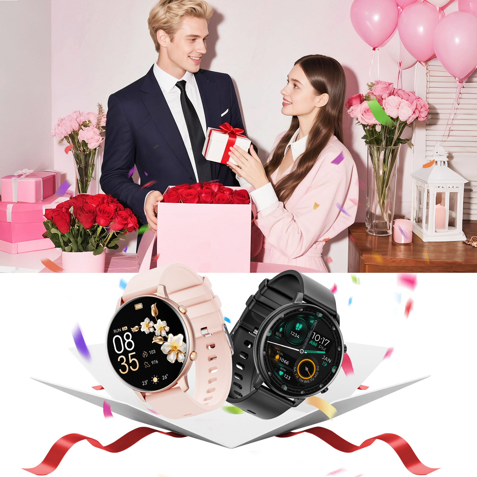 Joautrial 1.39" Smart Watch for Women, Gold & Pink photo 3