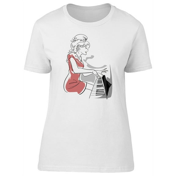 Smartprints Womens Graphic Tee - Lovely Lady Playing The Piano - Regular Fit 100% Cotton