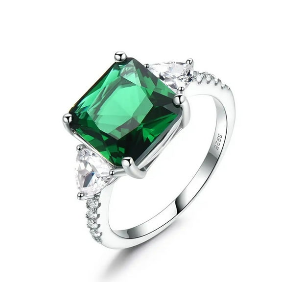 Octagon and Trillion-Cut Lab-Created Emerald & Moissanite Engagement Ring in 925 Sterling Silver – Elegant and Unique Jewelry for Women