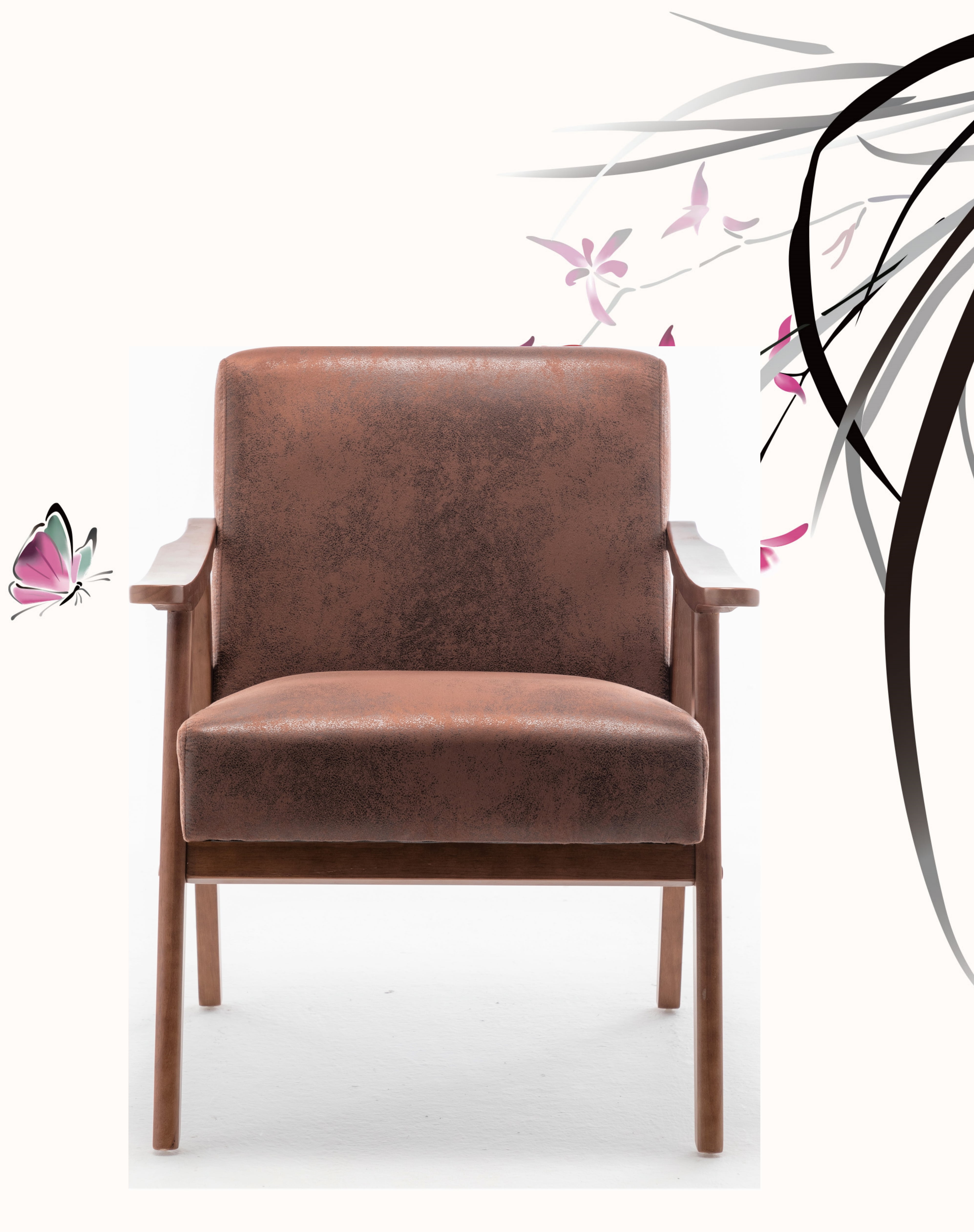 Mintazer Mid-Century Modern Microfiber Leather Accent Chair, Armchair for Living Room Bedroom, Brown