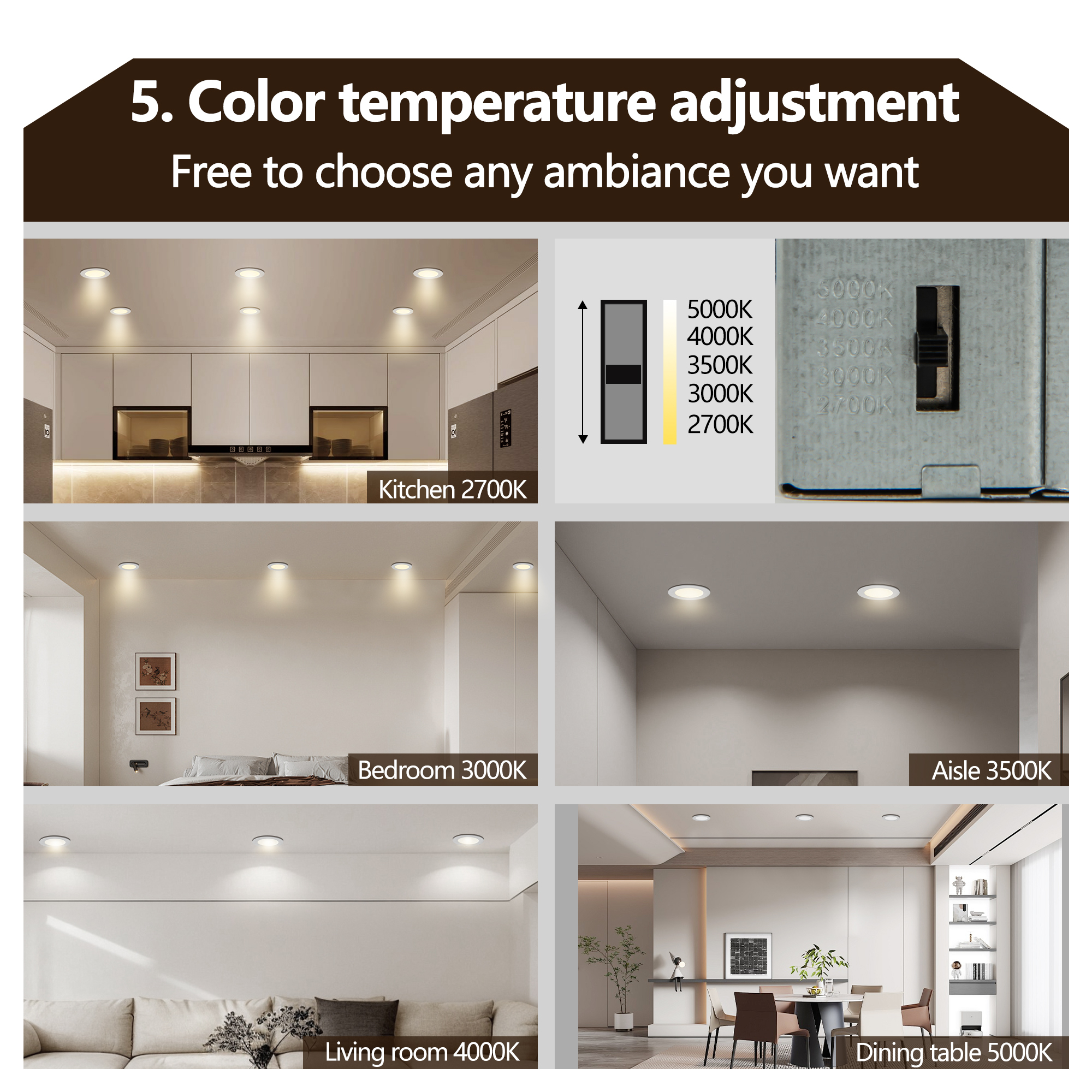 Leumius 4 Inch LED Recessed Ceiling Lights, 12-Pack Ultra-Thin with Junction Box, 5 Color Temperature Options 2700K-5000K, 9W 810LM Dimmable Canless Downlight for Home and Commercial Use
