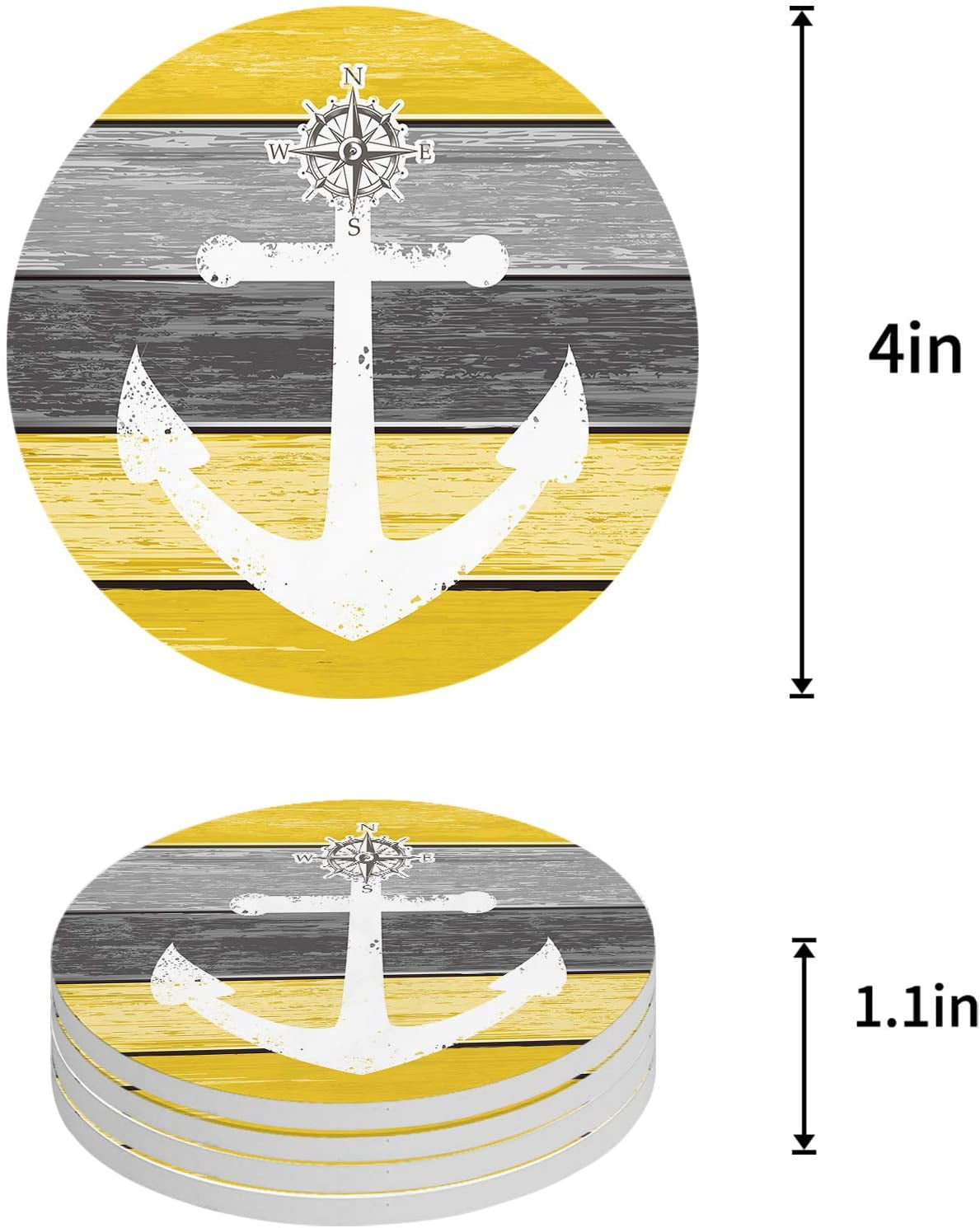 FMSHPON Ocean White Anchor Retro Farm Barn Yellow Wooden Grain Set of 8 ...
