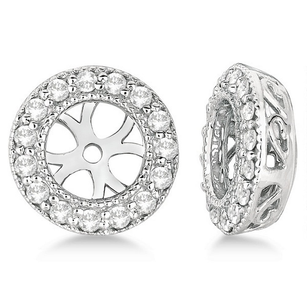 Vintage Boucles d'Oreilles Rondes en Diamant, Vestes en Or Blanc 14k (0.22ct)