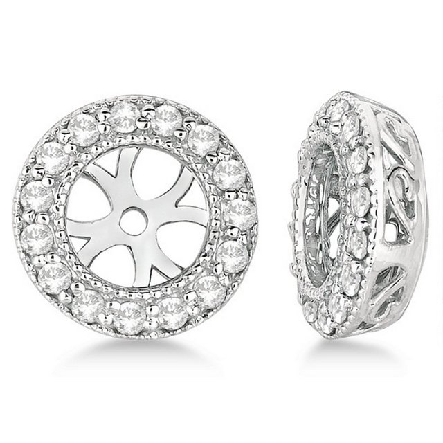 Vintage Boucles d'Oreilles Rondes en Diamant, Vestes en Or Blanc 14k (0.22ct)