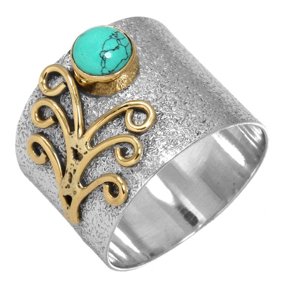 925 Sterling Silver Two Tone Women Jewelry Turquoise Ring