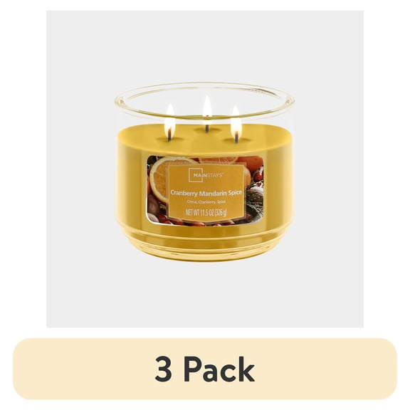 (3 pack) Mainstays 3-Wick Scented Glass Jar Candle, Cranberry Mandarin Spice, 11.5oz.
