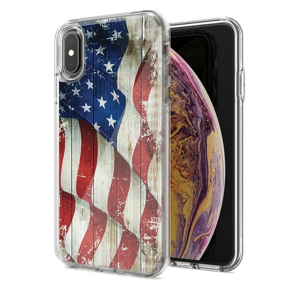 MUNDAZE For Apple Iphone Xr Vintage American Flag Design Double Layer Phone Case Cover