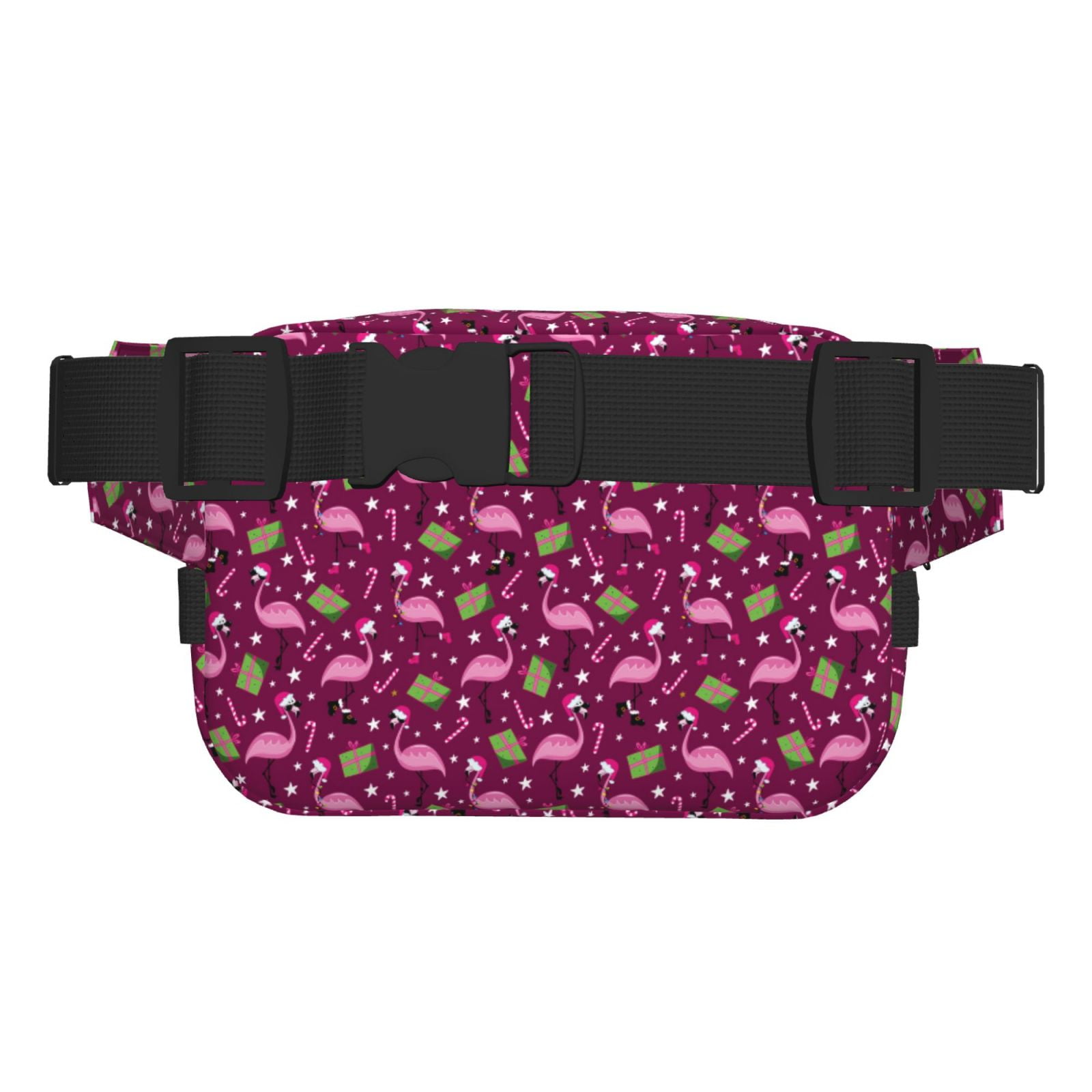 Picia Festive Flamingos Print Square Double-Layer Waist Bag Mini Adjustable Waist Belt Bag Exercise Running Travel Hiking