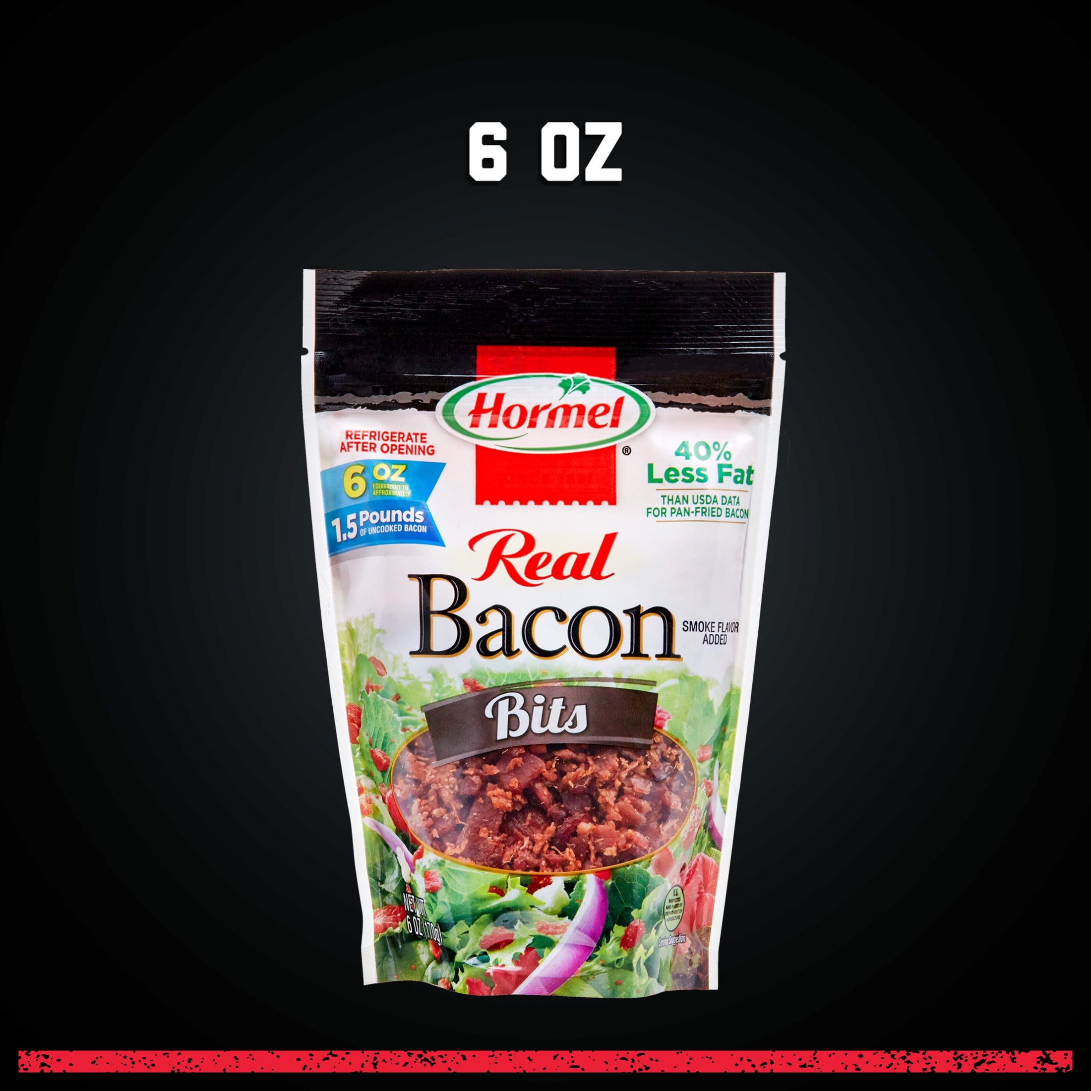 (6 pack) HORMEL Real Bacon Bits Topping, Salad Topping, 25 Calories per Serving, Shelf-Stable, 6 oz Plastic Pouch