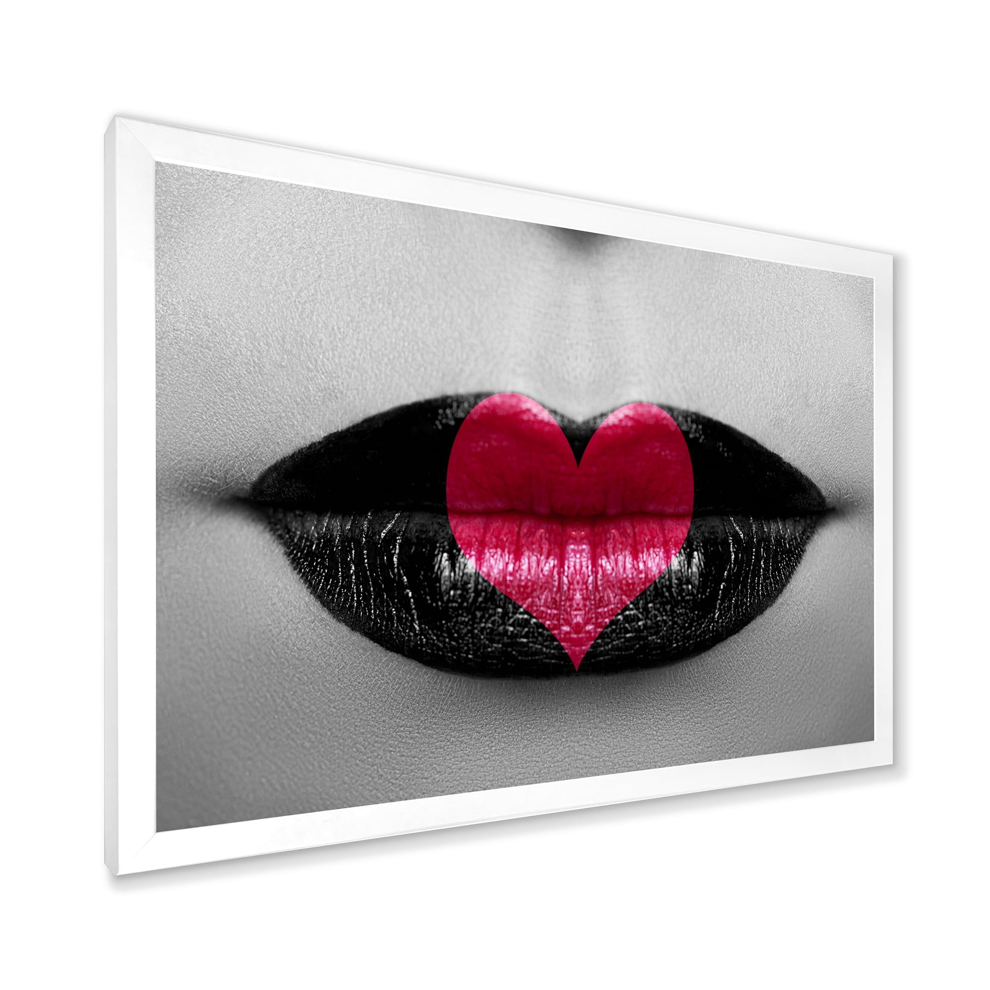 Designart 'Red Heart In Monochrome Lips' Modern Framed Art Print