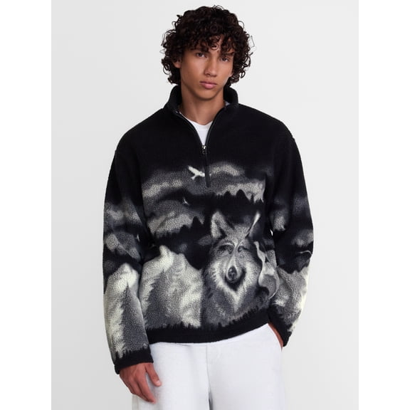 No Boundaries Mock Neck Quarter Zip Fleece Graphic Print Pullover, Men’s XS-4XLT