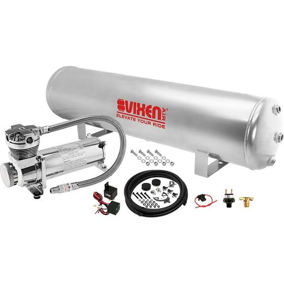 Vixen Air Suspension Kit for Truck/Car Bag/Air Ride/Spring. On Board System- 200psi Compressor, 5 Gallon Tank. For Boat Lift,Towing,Lowering,Leveling Bags,Onboard Train Horn,Semi/SUV VXO4852GC