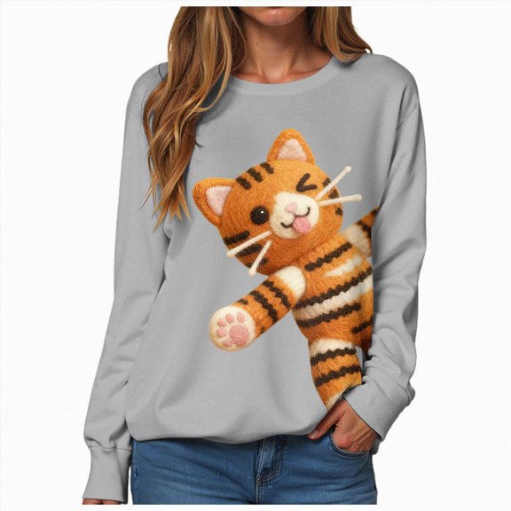 vigerkar Women Oversized Sweatshirts 3D Cartoon Print Graphic Pullover Top Fall Clothes (Light Gray, XL)