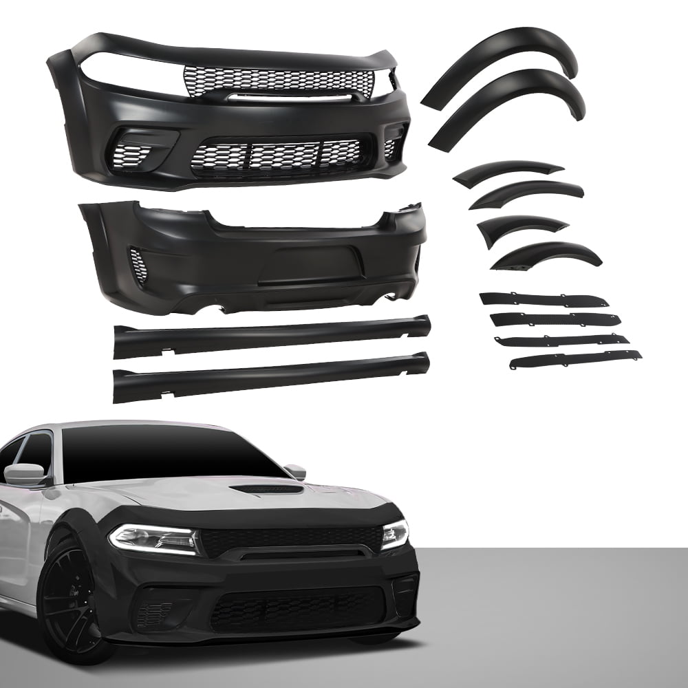 CROSSDESIGN Front Rear Bumper Body Kit Widebody Full Compatible with Dodge Charger SRT Style 2015-2023 Black