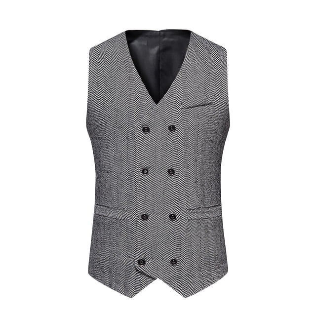 Men Solid Fashion Retro Have Pockets Double-Breasted V-Neck Vest Tops Blouse