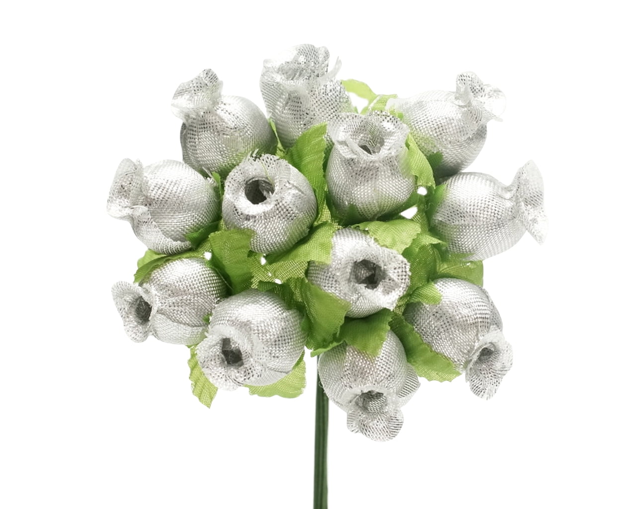 Silver Artificial Silk Flower Roses - 12 Mini Bouquets of 12 Rosebuds, 144 Rosebuds Total, Wedding, Reception, Anniversary, Bridal Shower