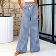 thumbnail image 4 of Gingham Wide Leg Pajama Pants for Women Elastic Drawstring Waist Lightweight Summer Relaxed Fit Casual Lounge Bottoms Dark Blue 2XL, 4 of 6