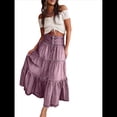 thumbnail image 2 of Vestido Bohemio para Mujer, con Cintura Alta, Volantes, Fluido, con Volantes Escalonados, Corte A, para Playa. Púrpura XL, 2 of 8