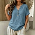 thumbnail image 5 of Rciityk Women's T Shirts Cotton Linen V Neck Short Sleeve Tops Solid Color Loose Fit Summer Tunic Shirts with Chest Pocket, 5 of 7