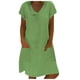 thumbnail image 2 of Puntoco Vestido De Manga Corta Con Cuello En V, Vestido Casual De Manga Corta Con Bolsillo De Algodón Y Lino De Color Sólido Con Cuello En V De Primavera Y Verano Para Mujer Verde L, 2 of 6