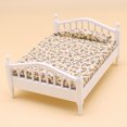 thumbnail image 2 of Mueble de casa de muñecas en miniatura, cama de madera blanca a escala 1:12, 2 of 2