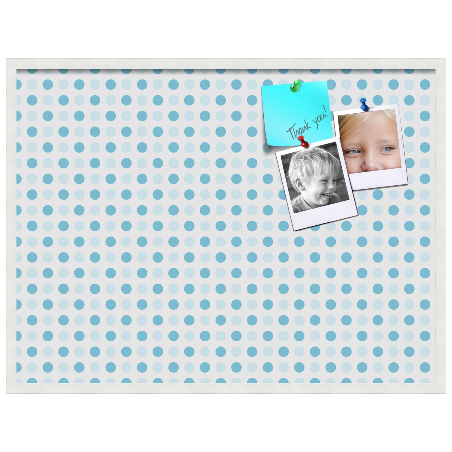 PinPix 40x30 Custom Cork Bulletin Board Light Blue Polka Dot Poster Board Has a Fabric Style Canvas Finish, Framed in Light Blue Polka Dot, by ArtToFrames (PinPix-344)